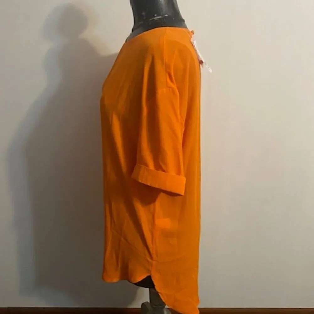NY & Co, Tall Orange Hi-Lo scoop neck cuff sleeves blouse, size M